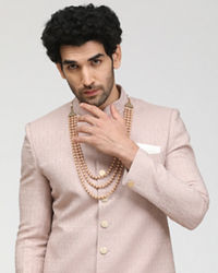 Manyavar Men Salmon Pink Self Design Sherwani