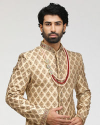 Manyavar Men Embellished Fawn Patterned Sherwani