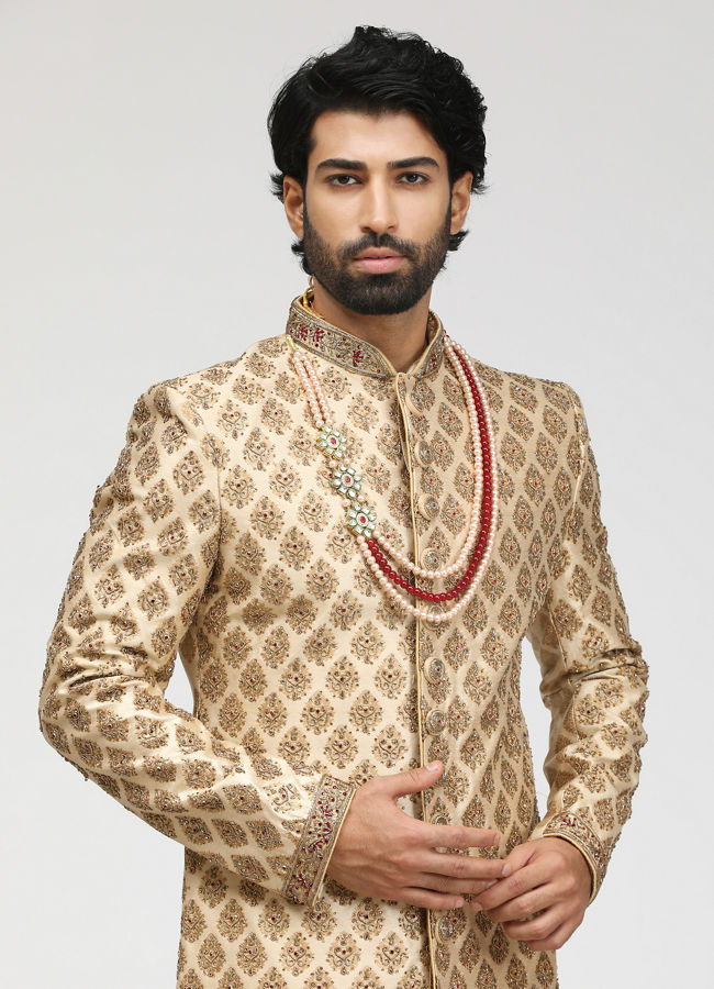 Buy Embellished Fawn Patterned Sherwani Online in the USA @Manyavar ...