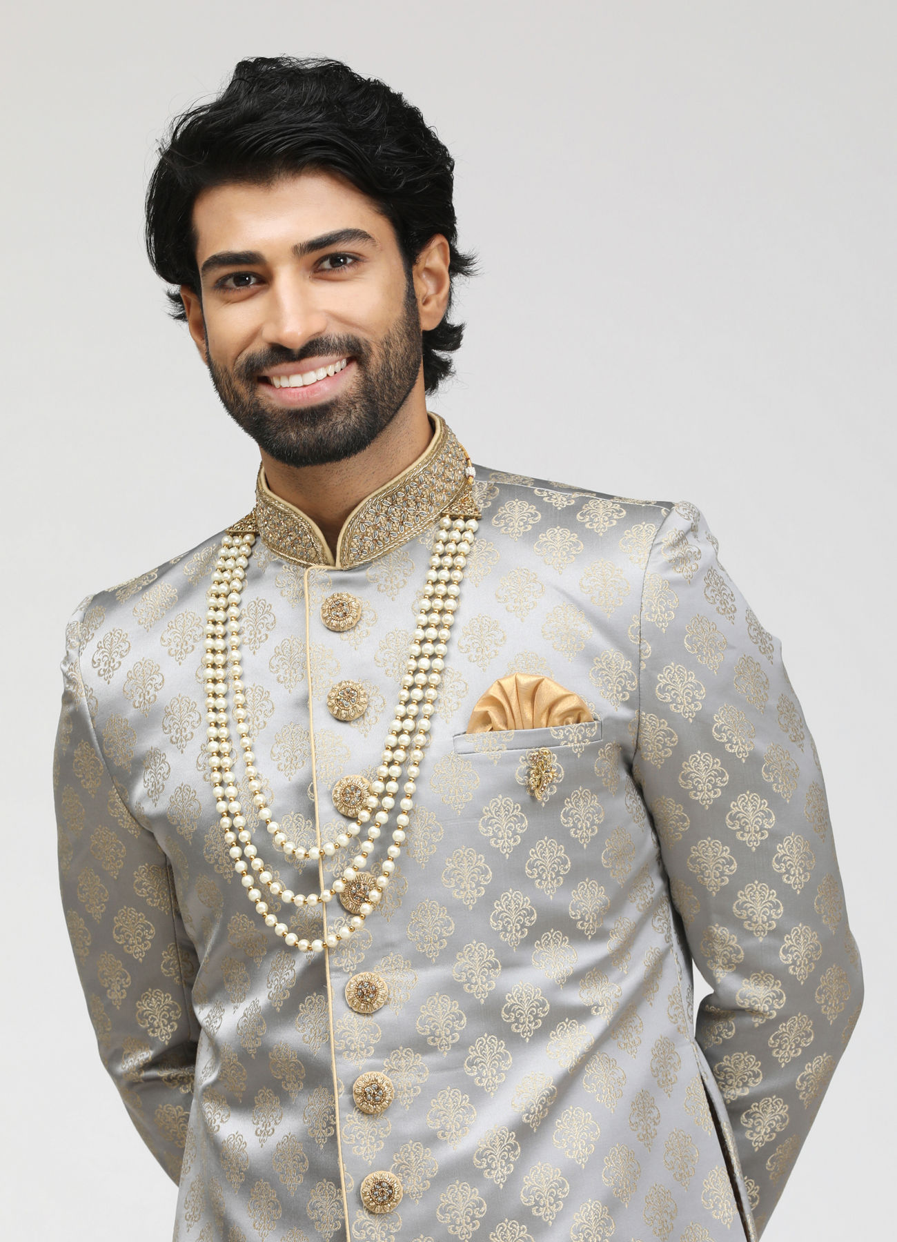 Manyavar Men Gorgeous Grey Sherwani