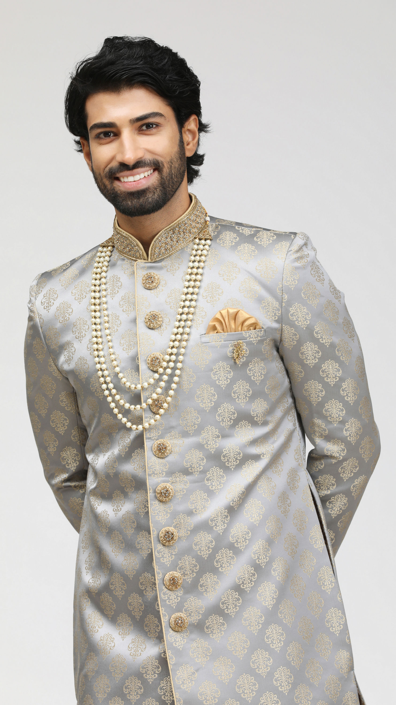 Manyavar Men Gorgeous Grey Sherwani