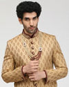Manyavar Men Beige Jacquard Sherwani Set