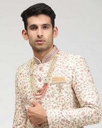 Manyavar Men Ivory Cream Sherwani with Floral Motifs