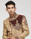 Manyavar Men Exquisitely Detailed Fawn Sherwani