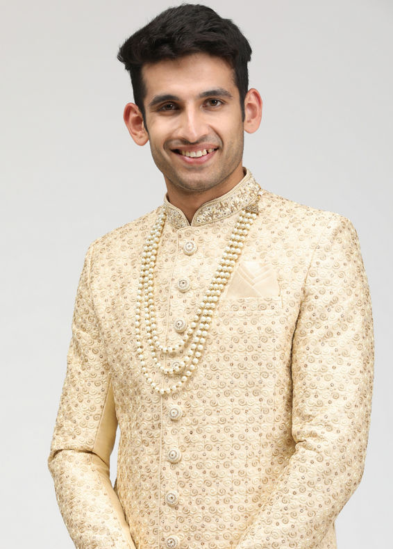 Manyavar Men Minimalist Cream Sherwani