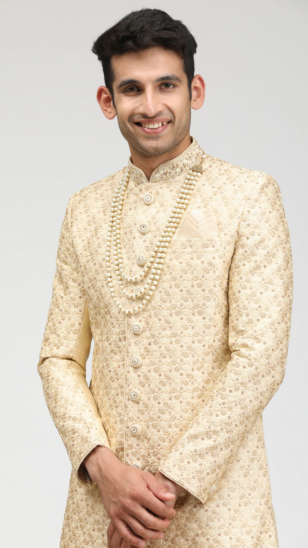 Manyavar Men Minimalist Cream Sherwani