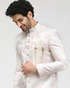 Manyavar Men Faded Pink Sherwani With Floral Motifs