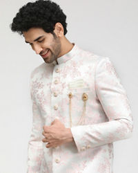 Manyavar Men Faded Pink Sherwani With Floral Motifs