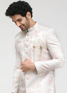 Faded Pink Sherwani With Floral Motifs image number 0