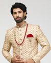 Manyavar Men Beige Sherwani With Heavy Embroidery Work