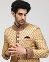 Manyavar Men Beige Jacquard Groom Sherwani