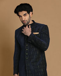 Manyavar Men Magnificent Dark Green Indo Western Set