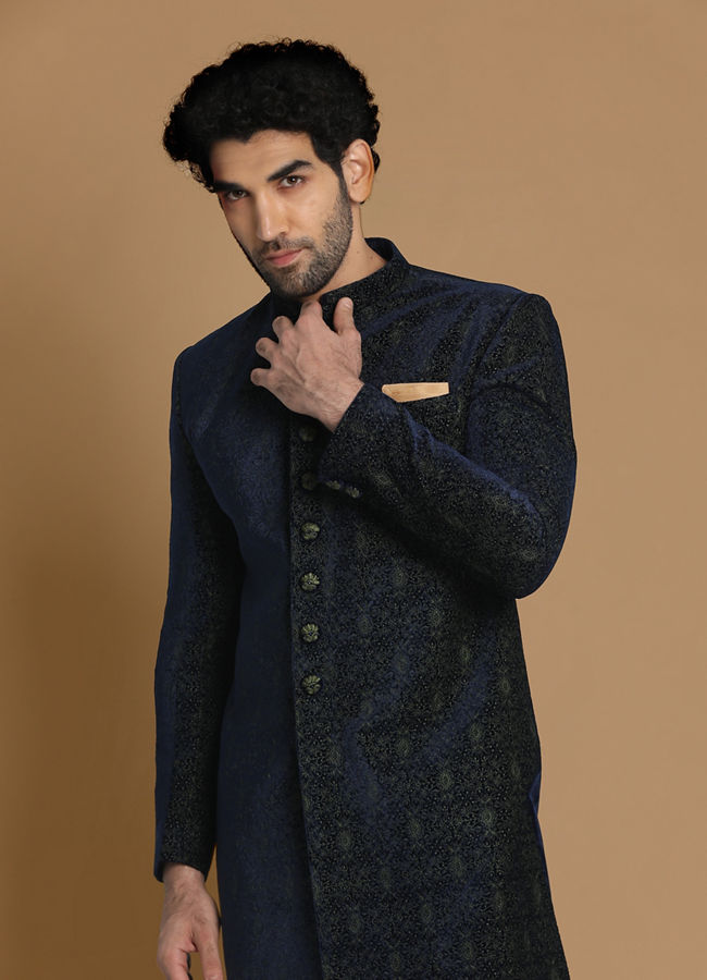 alt message - Manyavar Men Magnificent Dark Green Indo Western Set image number 0