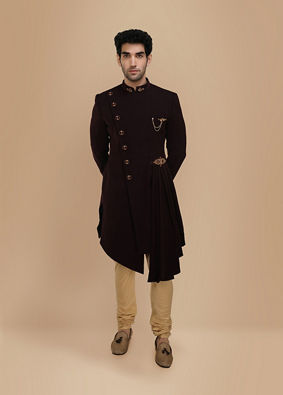 Manyavar Men Sublime Wine Indo Western Set