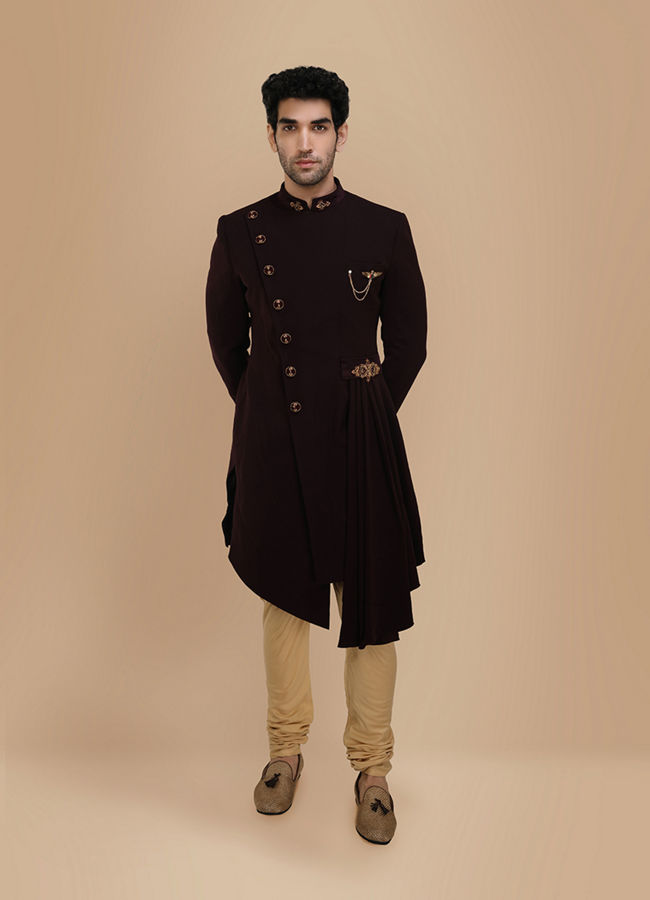 Manyavar Men Sublime Wine Indo Western Set