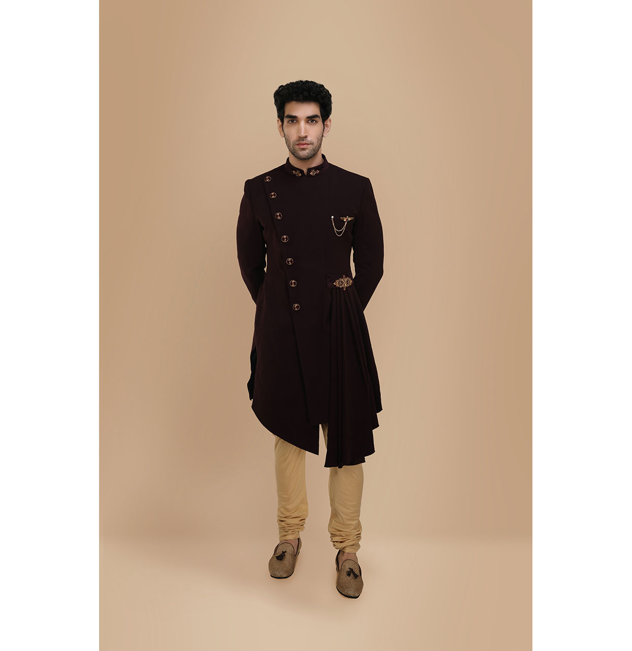 Manyavar Men Sublime Wine Indo Western Set