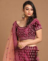 alt message - Mohey Women Wine Red Velvet Lehenga image number 1