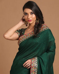 Mohey Women Plush Bottle Green Saree