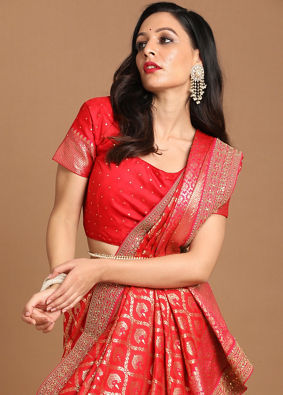 Mohey Women Blissful Rani Red Bridal Saree