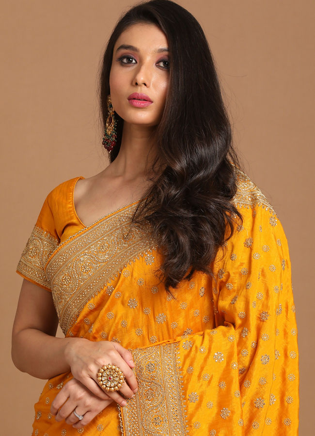 Mohey Women Sensuous Yellow Saree image number 1