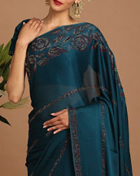 Mohey Women Bold Blue Chiffon Saree