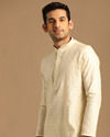 Manyavar Men Cream Jacquard Kurta Set