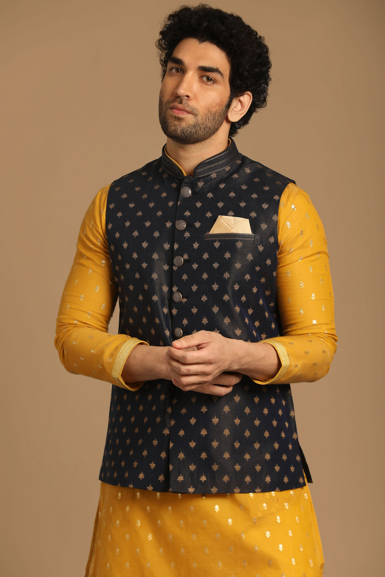 Manyavar Men Vibrant Blue Jacket