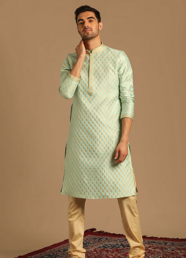 alt message - Manyavar Men Classy Green Kurta Pajama image number 0