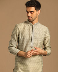 Manyavar Men Smoke Grey Self Design Kurta Set