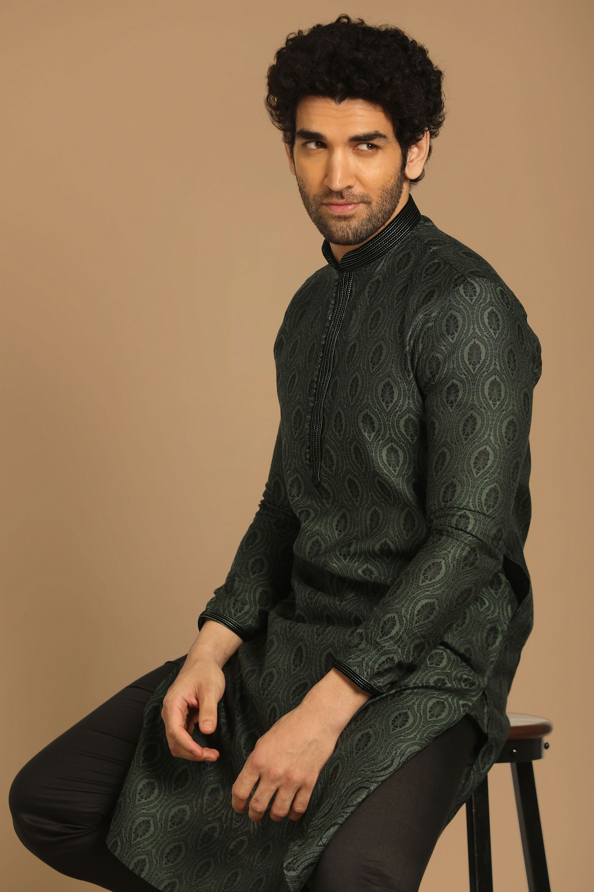 Manyavar Men Dapper Light Green Kurta Set