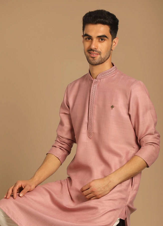 Manyavar Men Minimalist Pink Kurta Set