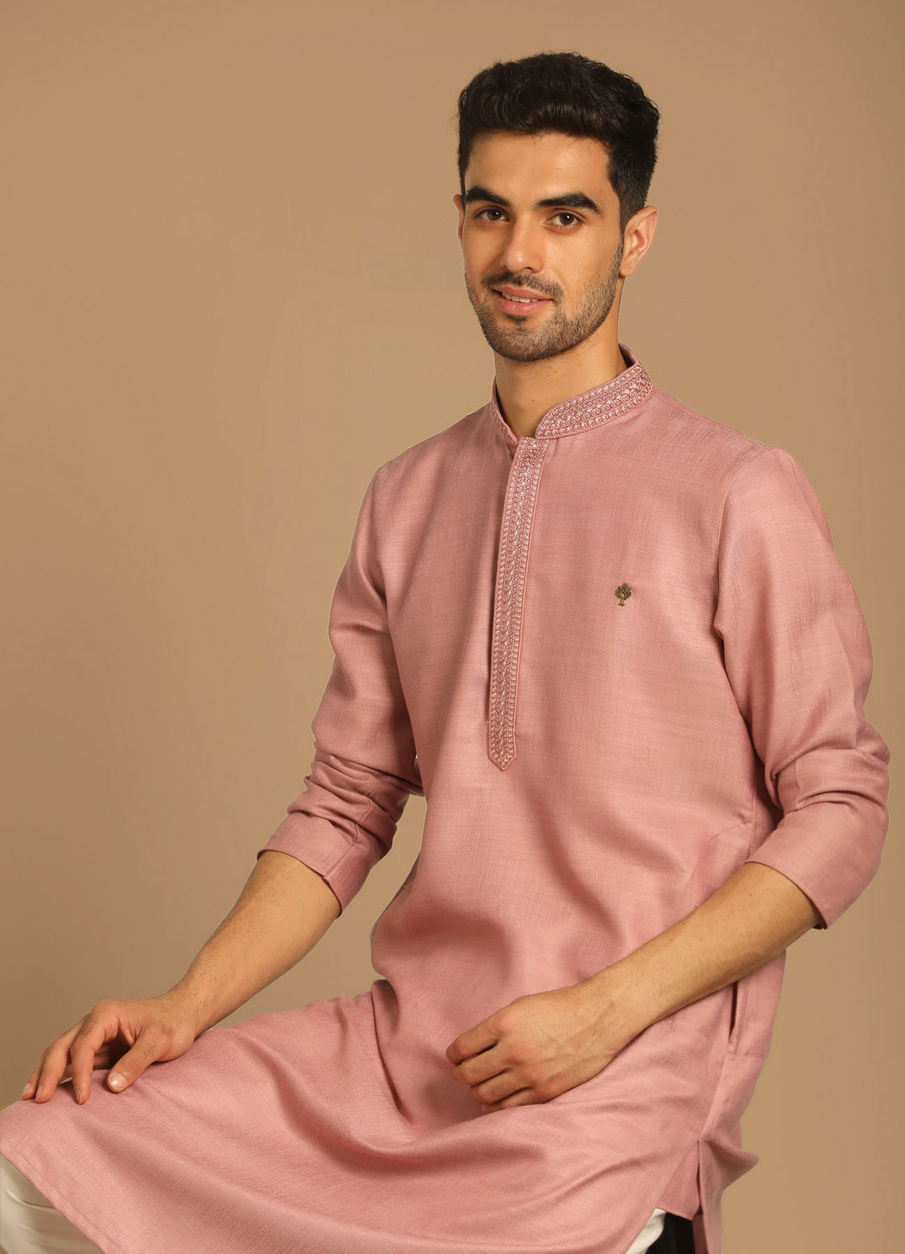 Manyavar Men Minimalist Pink Kurta Set