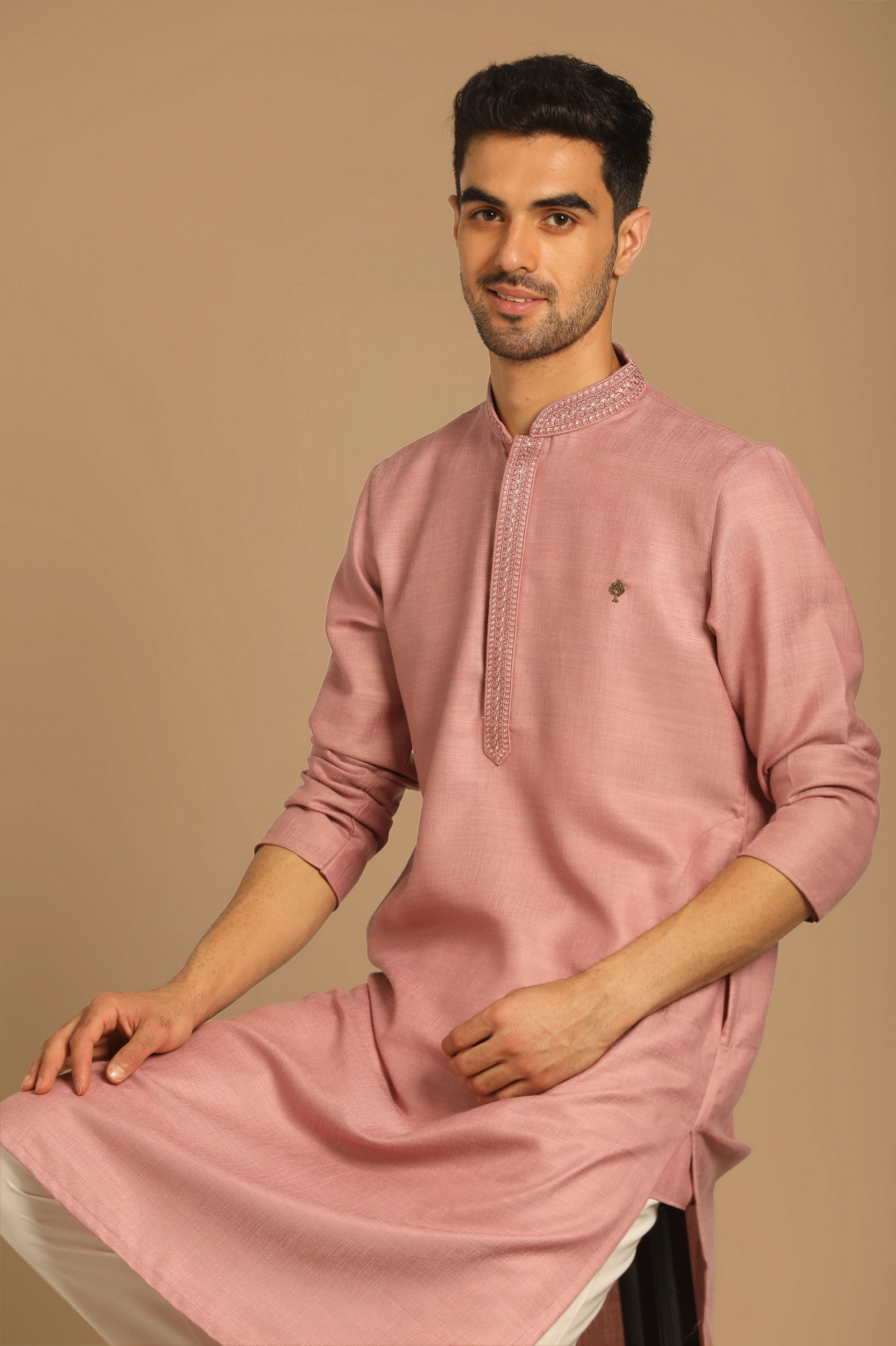 Manyavar Men Minimalist Pink Kurta Set