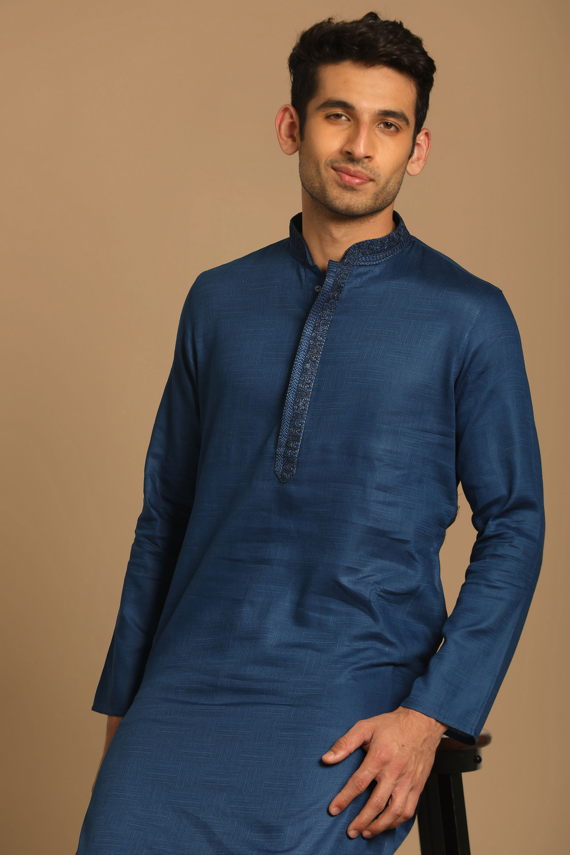 Manyavar Men Sober Blue Kurta Pajama