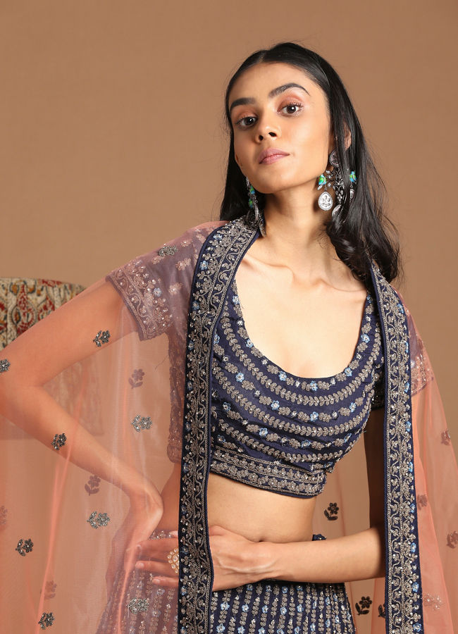 Chiffon Indigo Blue Lehenga image number 1