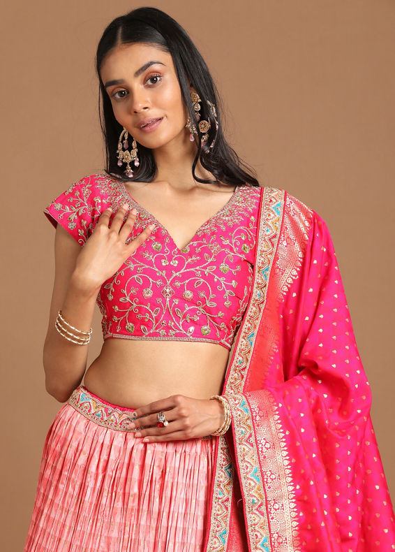 Mohey Women Elegant Peach Benarasi Lehenga