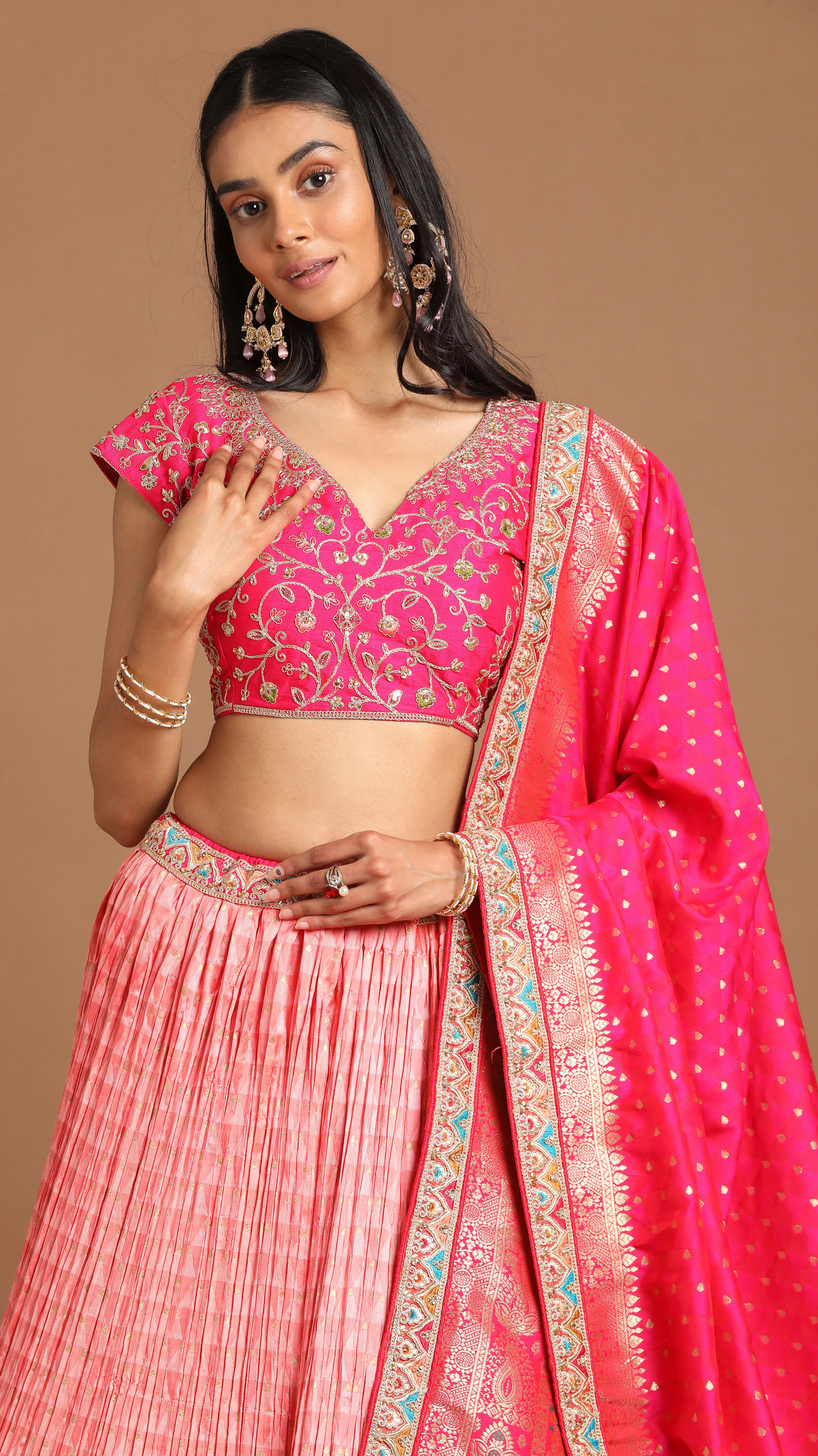 Mohey Women Elegant Peach Benarasi Lehenga