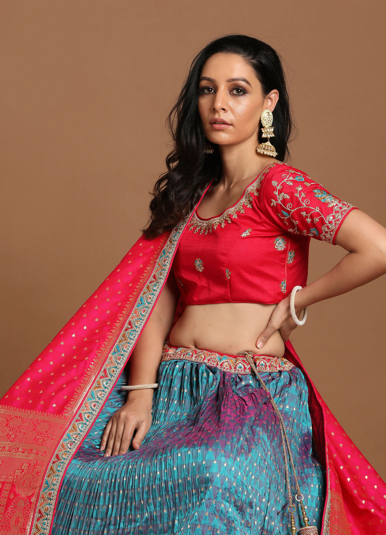 Mohey Women Elegant Blue Benarasi Lehenga