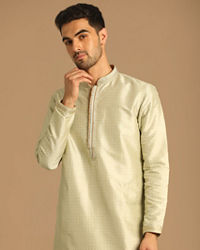 Manyavar Men Pista Self Booti Kurta Pajama