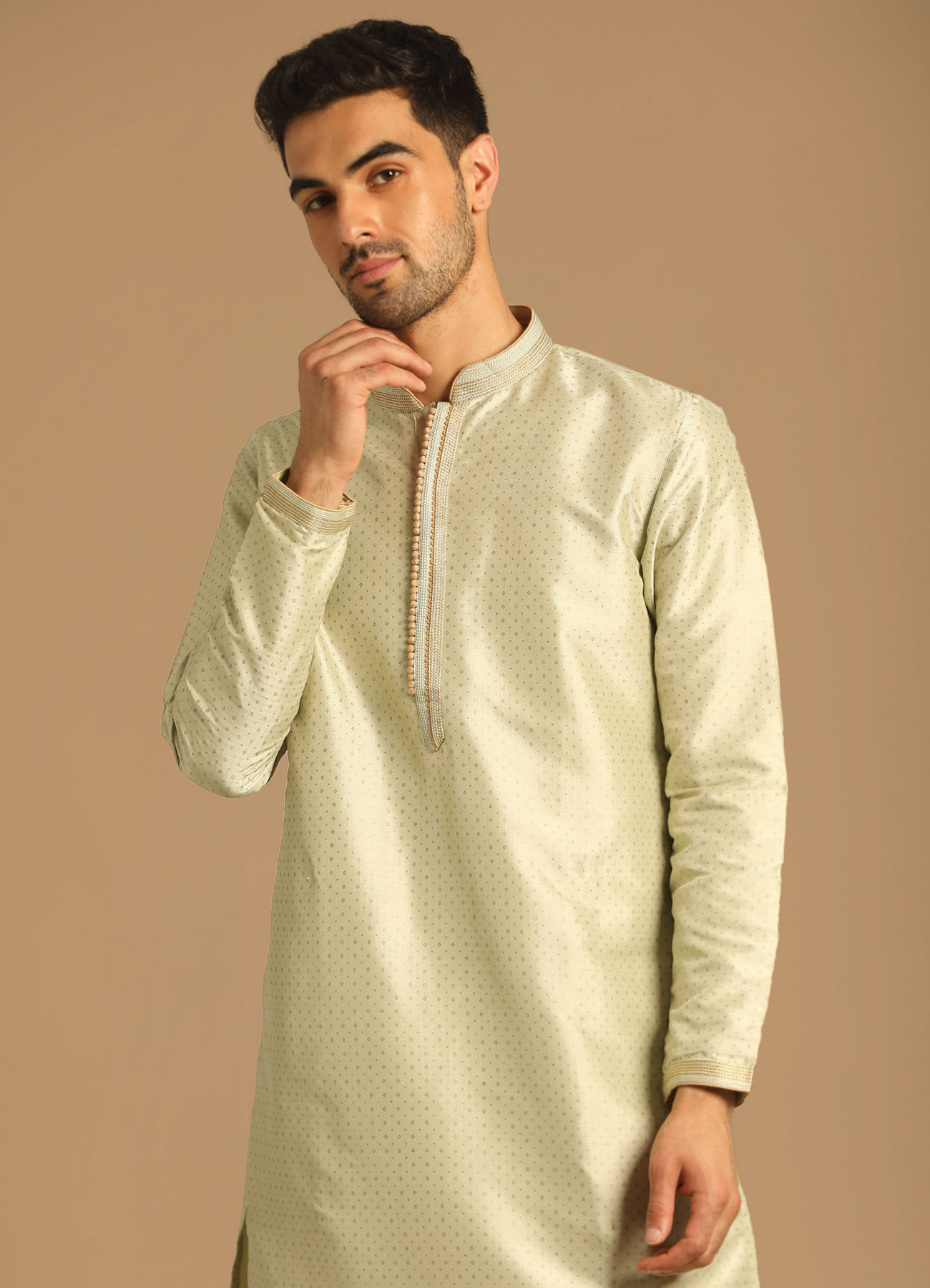 Manyavar Men Pista Self Booti Kurta Pajama