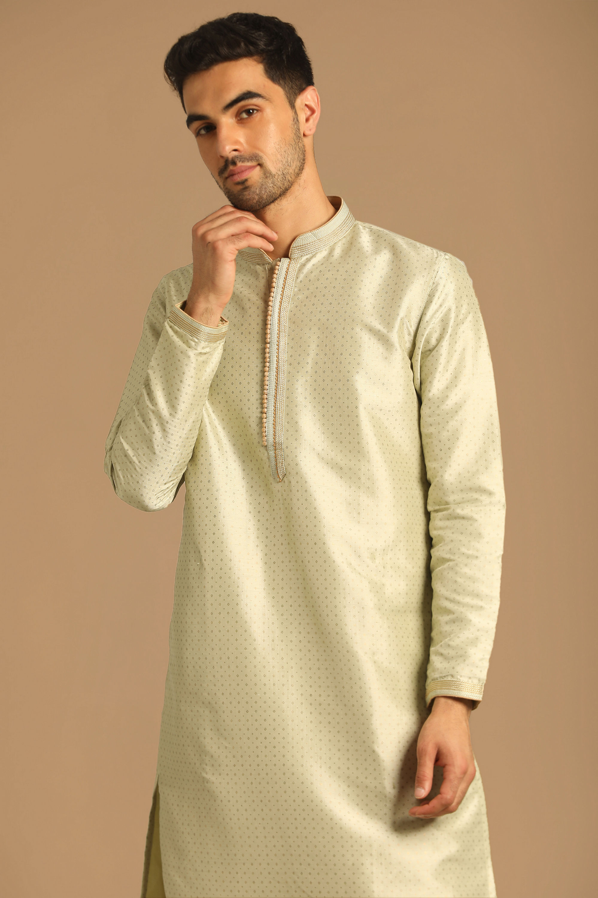 Manyavar Men Pista Self Booti Kurta Pajama