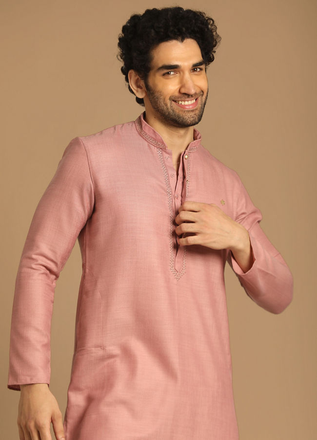 Manyavar Men Classy Pink Kurta Set
