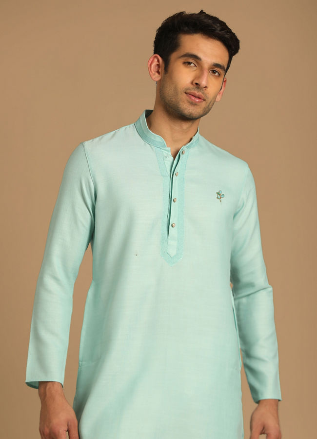 Manyavar Men Self Design Blue Kurta Set