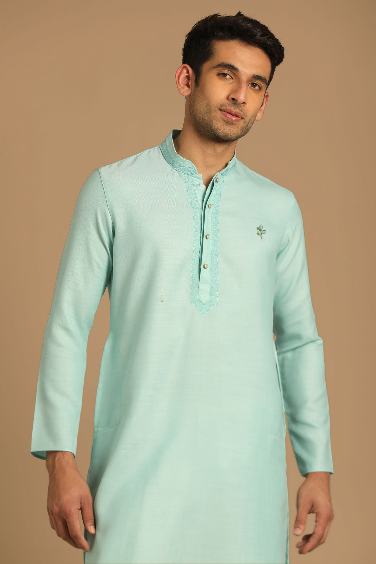 Manyavar Men Self Design Blue Kurta Set
