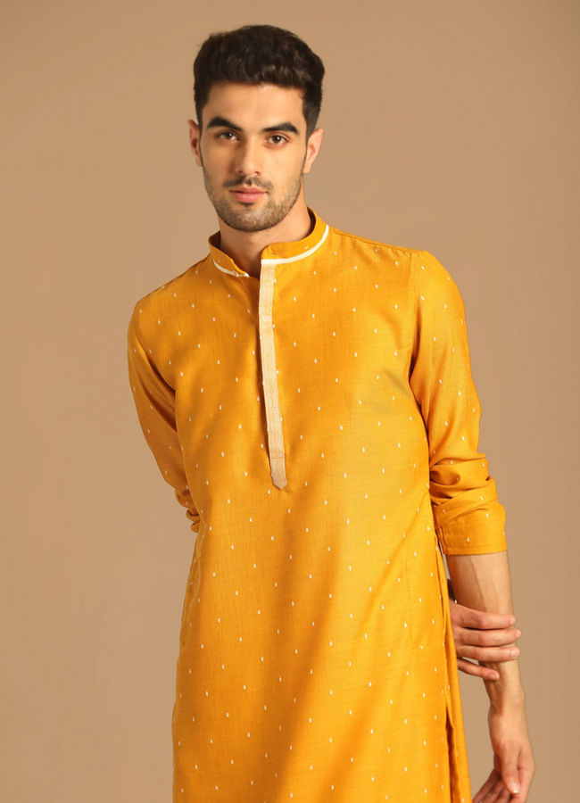 alt message - Manyavar Men Sublime Light Orange Kurta Set image number 0