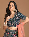 Mohey Women Teal Blue Embroidered Lehenga with Floral Motif