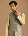 alt message - Manyavar Men Grey Jacket With Golden Motifs image number 0