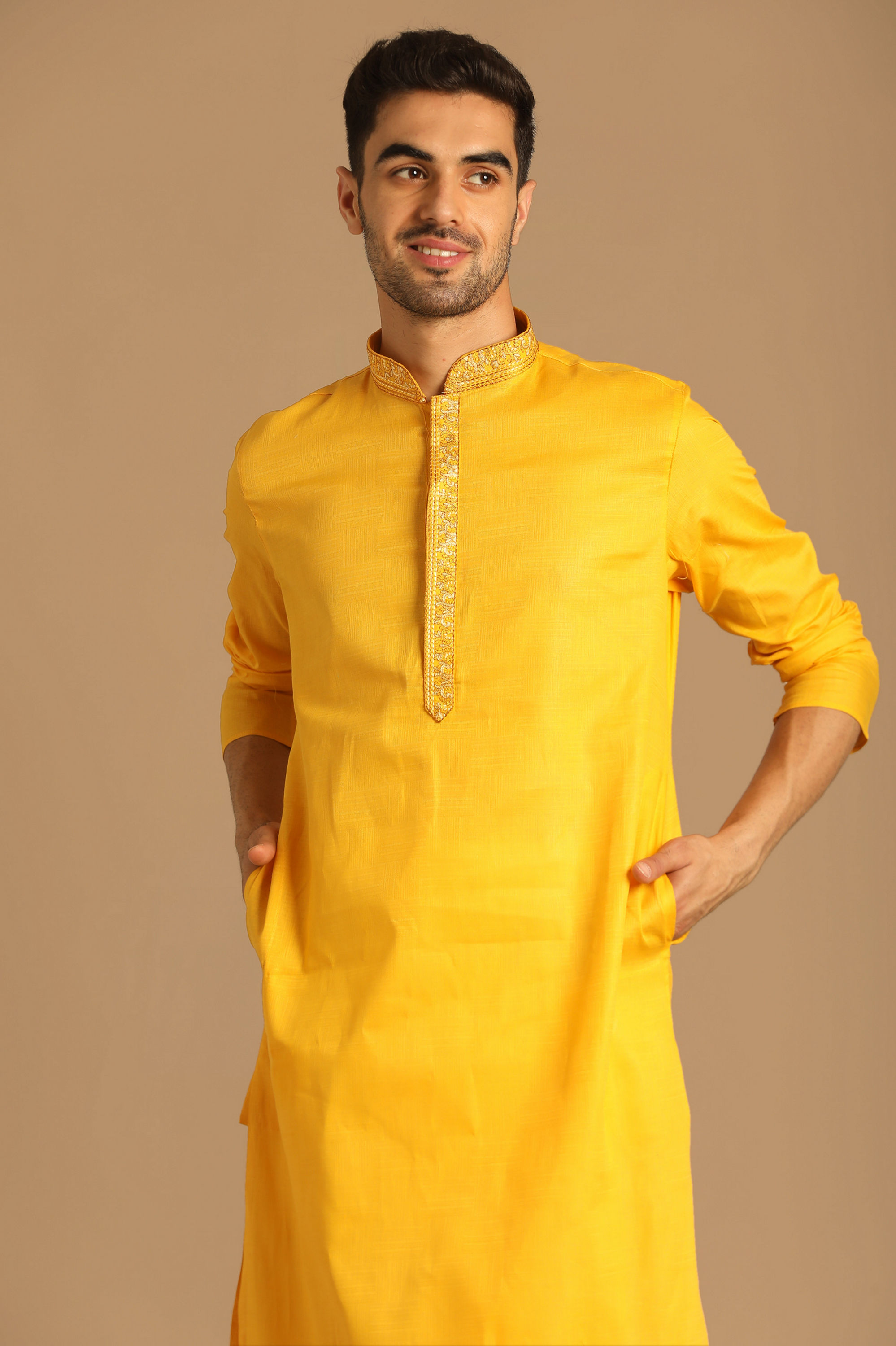 Manyavar Men Contemporary Yellow Kurta Pajama