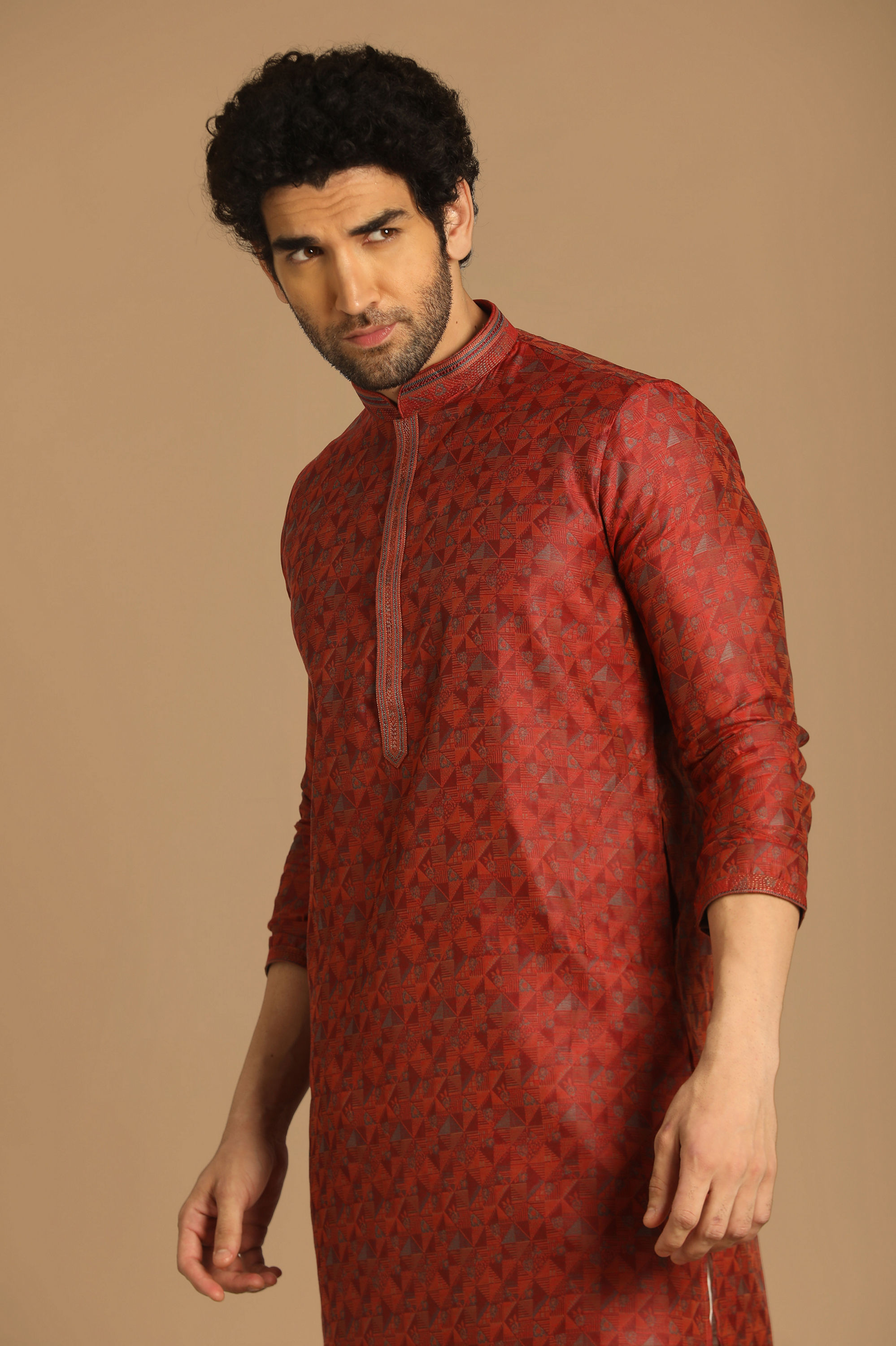 Manyavar Men Smart Fit Maroon Kurta Pajama