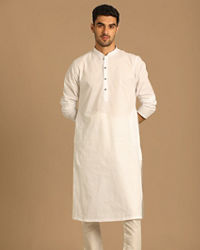 Manyavar Men White Self Booti Kurta Pajama